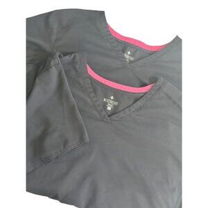Lot of 2 Med Couture Womens Black V-Neck Scrub Top Size XL Nurse Uniform Medical
